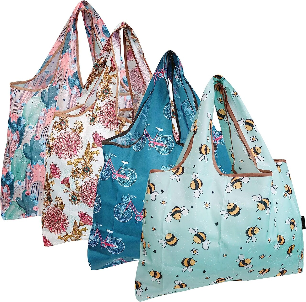 Wrapables Large Foldable Tote Nylon Reusable Grocery Bags, 4 Pack